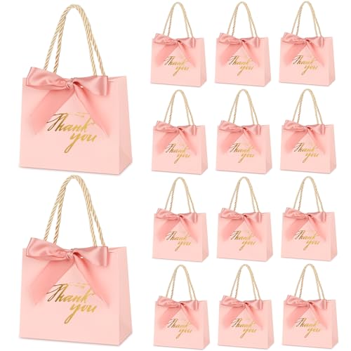 Mauproy 20 Pack Small Thank You Gift Bags with Handles 55x 25x 47 Mini Paper Gift Bags with Ribbons Party Favor Bags for Valentines Day Wedding Baby Shower Pink - Image 2