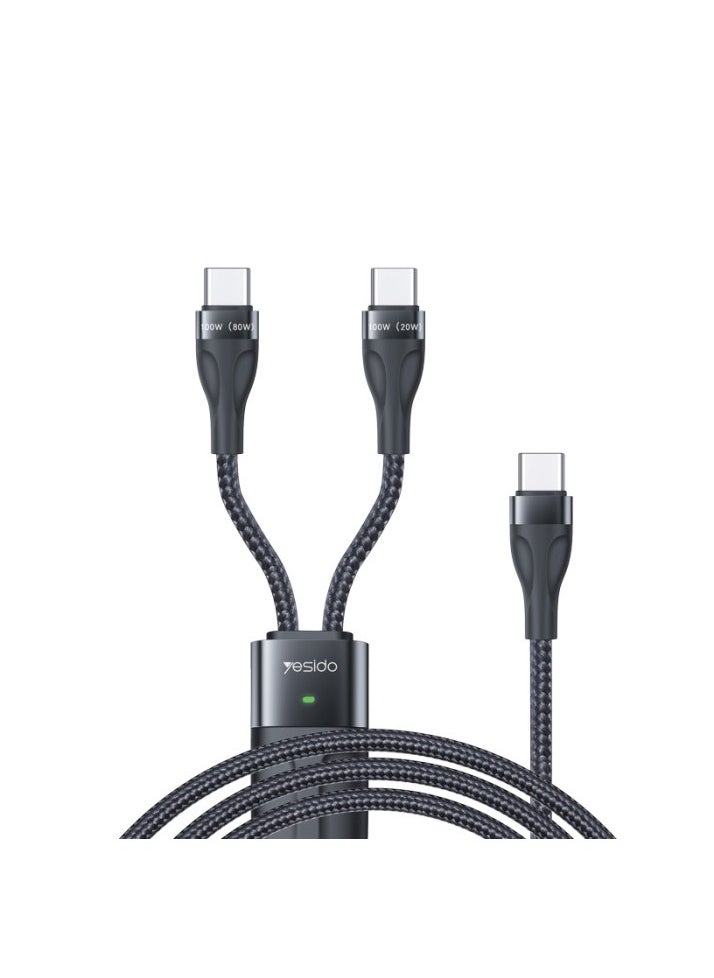 CA88 Max 100W Super fast charging 2 in 1 Type-C to USB C data cable for laptop tablet mobile phone