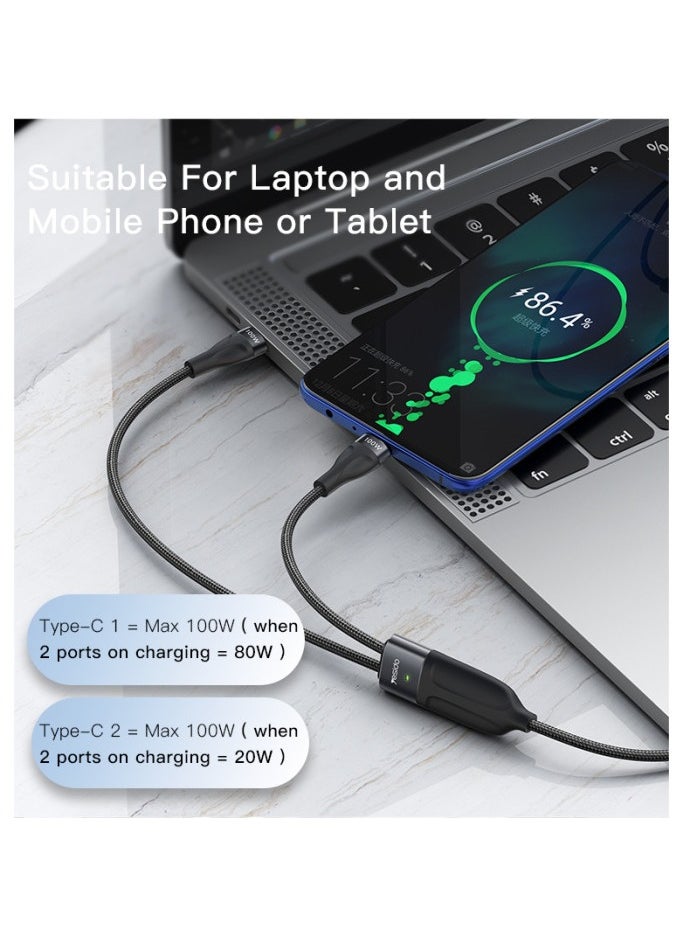 CA88 Max 100W Super fast charging 2 in 1 Type-C to USB C data cable for laptop tablet mobile phone