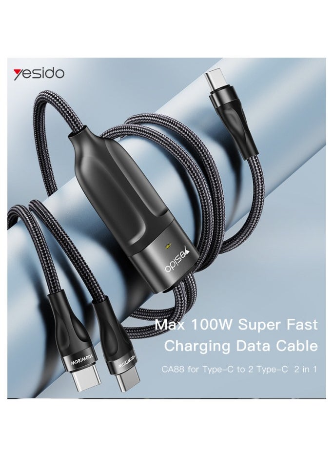 CA88 Max 100W Super fast charging 2 in 1 Type-C to USB C data cable for laptop tablet mobile phone