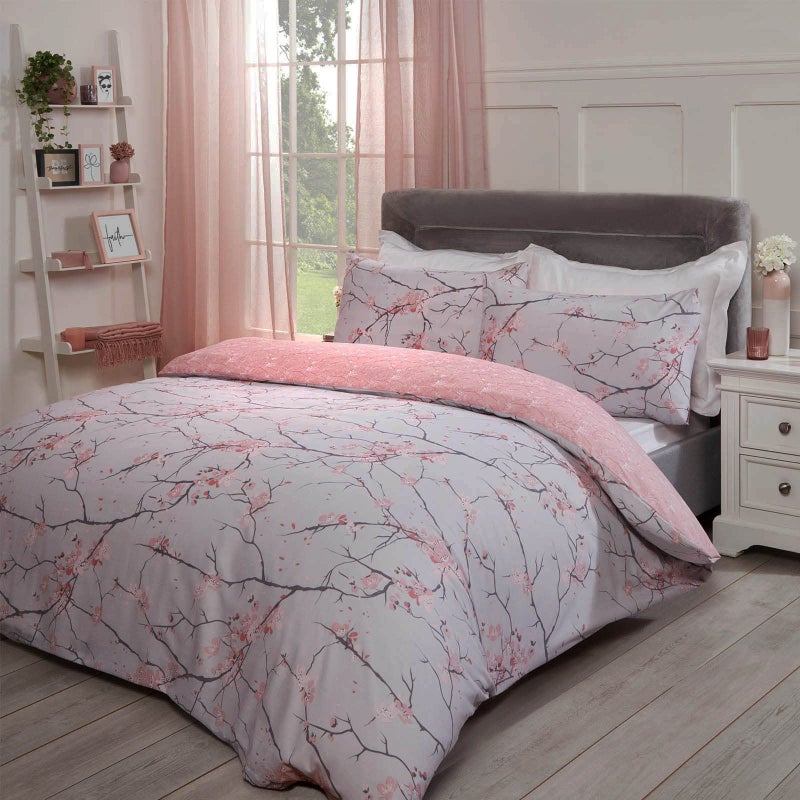 Dreamscene Spring Blossom Duvet Cover with Pillowcase Reversible Floral Bedding Set Blush Pink  Single