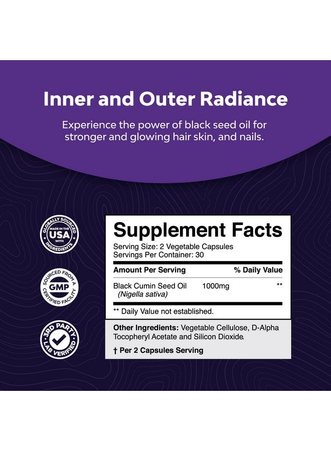 Natures Craft كبسولات زيت الحبة السوداء النباتية المعصورة على البارد من نيجلا سativa زيت بذور الكمون الأسود مع أوميغا 3 6 9 مضادات الأكسدة وثيموكينون لنمو الشعر ودعم المناعة وصحة المفاصل والهضم - Image 4
