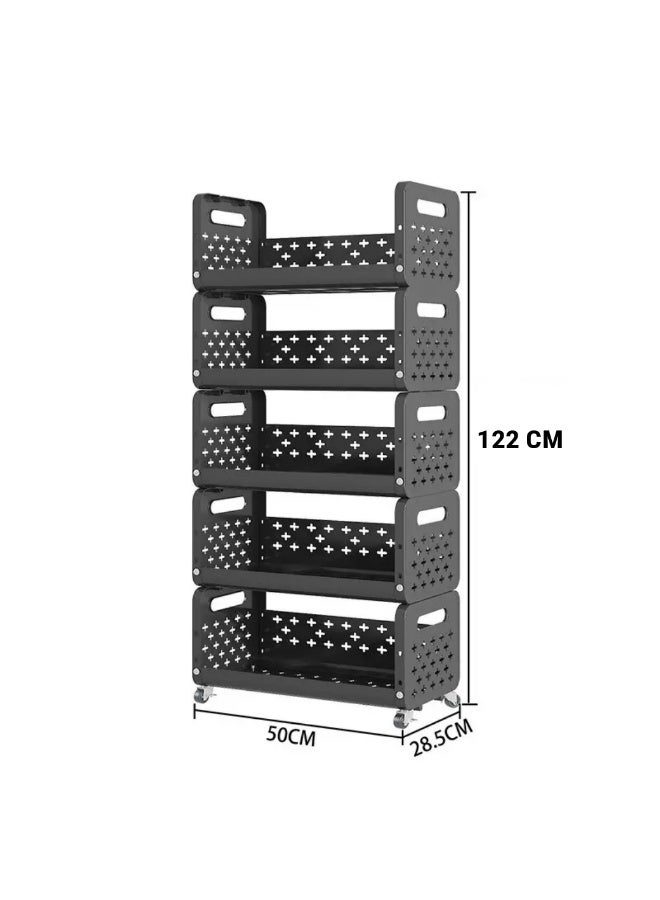 Cozy Nest 5-Tier Kitchen Storage Rack with Wheels, Durable Plastic Organizer with Lockable Wheels, Space-Saving Design for Fruits, Snacks, Appliances, and Household Essentials, Ideal for Kitchen, Pantry, Laundry, or Office - Image 2