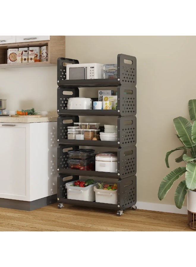 Cozy Nest 5-Tier Kitchen Storage Rack with Wheels, Durable Plastic Organizer with Lockable Wheels, Space-Saving Design for Fruits, Snacks, Appliances, and Household Essentials, Ideal for Kitchen, Pantry, Laundry, or Office - Image 1
