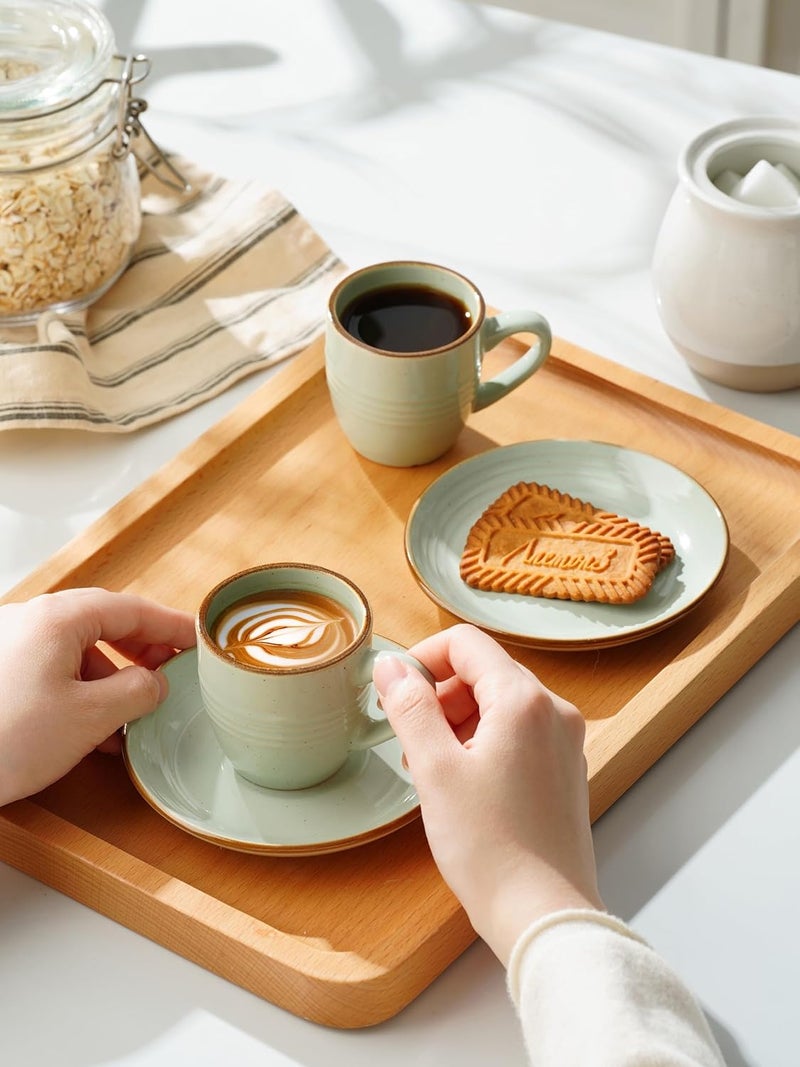 famiware Jupiter Espresso Cups and Saucers Set of 4 3 oz Ceramic Small Coffee Mug with Handle Spiral Stoneware Demitasse Cup for Tea Latte Cafe  Microwave  Dishwasher Safe Light Green - Image 5