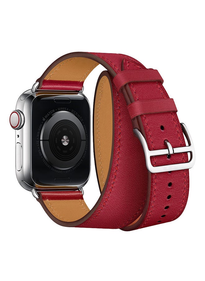 NIBEMINENT - Double Loop Leather Wrist Strap Watchband for Apple Watch Series 3/ 2/ 1 Red - Image 1