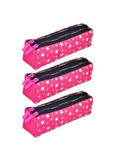 Kuber Industries Kuber Industries Pencil Pouch|Rexine Stationary Pouch|Pencil Utility Pouch|School Pencil Case for Kids|Pen-Pencil Box for Kids|2 Zipper Pencil Organizer|Star Pencil Pouch|Pack of 3|Pink  - Image 1
