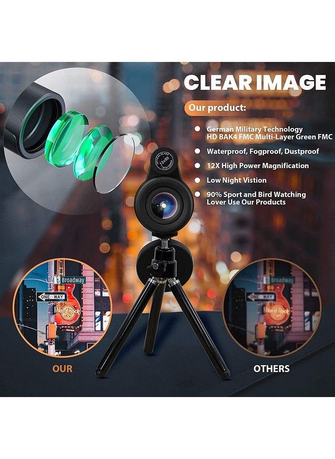 Qisebin 12X50 Monoculars For Adults High Power Monocular Telescope With Smartphone Holder & Tripod For Wildlife Bird Watching Hunting Camping Travel Secenery  - Image 3