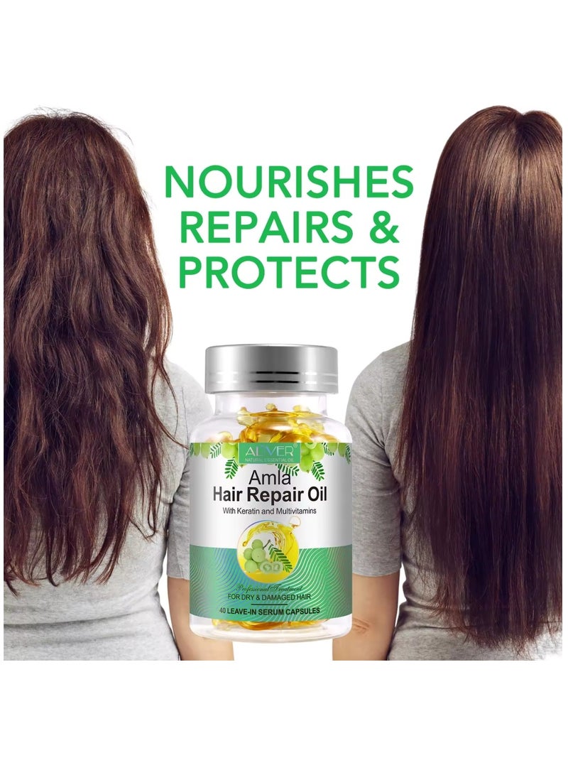 ALIVER 40 Pcs Amla Hair Repair Oil Capsules Organic Amla Oil with Keratin & Multivitamins Amla Hair Repair Oil Shines Nourishing Repair Dry & Damaged Hair Treatment Leave-In Serum - Image 2