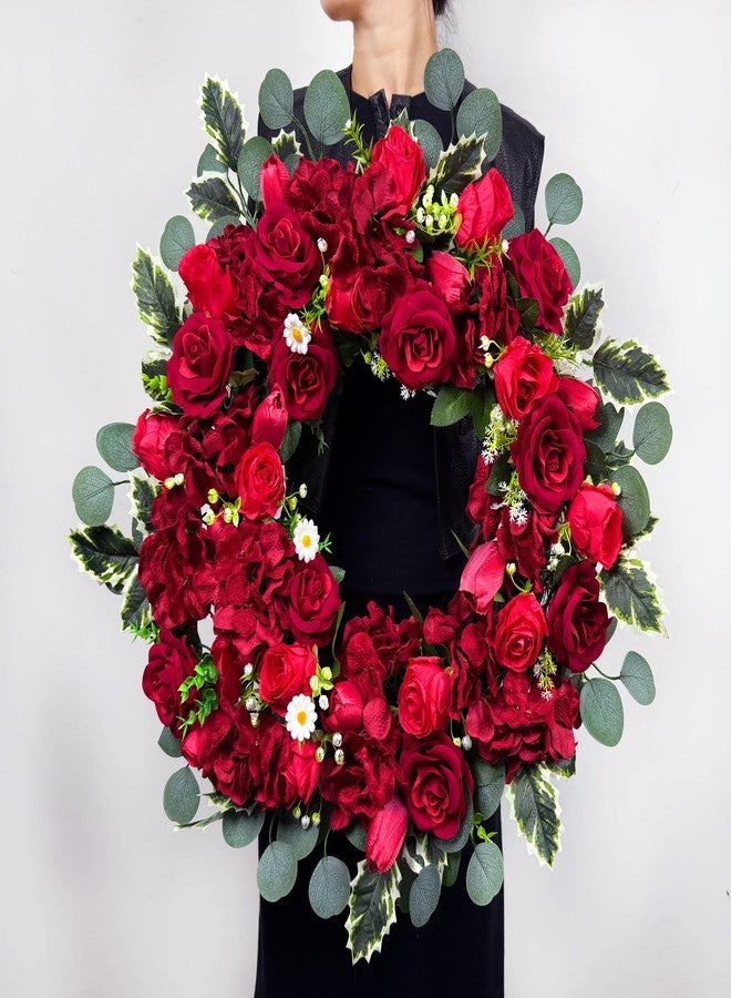 HENOMO Artificial Cemetery Wreaths with Stand Decorations for Grave, 24 Inch Memorial Flowers of Hydrangea Tulip Rose Wreath for Gravesite Wreaths,30 Inch High Easel - Image 5