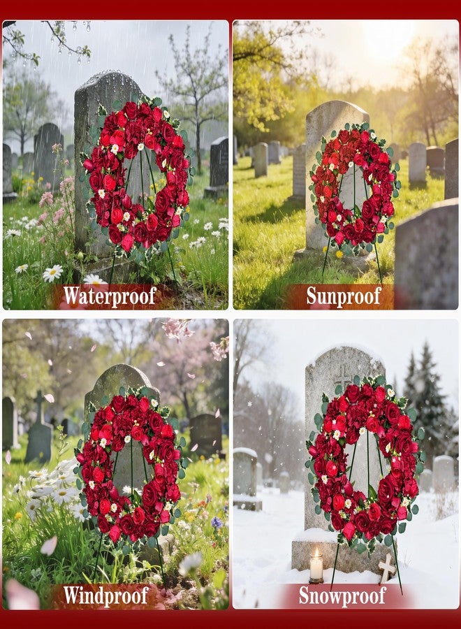 HENOMO Artificial Cemetery Wreaths with Stand Decorations for Grave, 24 Inch Memorial Flowers of Hydrangea Tulip Rose Wreath for Gravesite Wreaths,30 Inch High Easel - Image 4