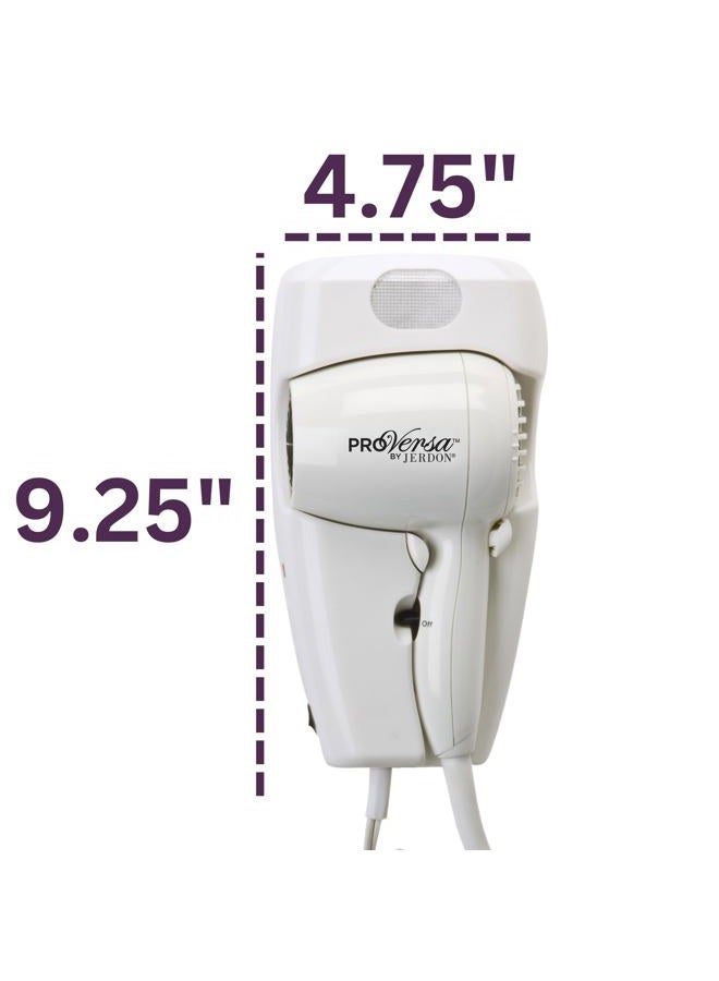 Jerdon Wall-Mount Hair Dryer - Direct Wire Hotel Style Wall Mounted Hair Dryer - White - JWM8CD - Image 2