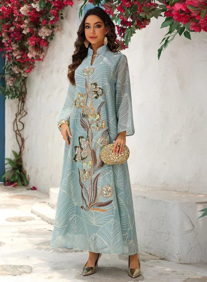 Take Two Teal Women Textured Embellished Sequined Jalabiya for Women | Best Price UAE