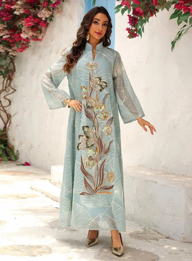 Take Two Teal Women Textured Embellished Sequined Jalabiya for Women | Best Price UAE
