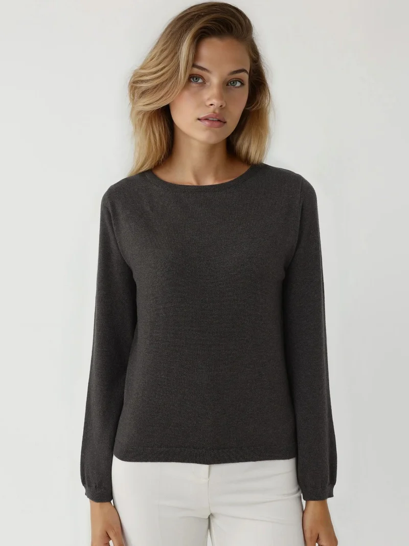 HICCUP Viscose Blend Crew Neck Basic Sweater