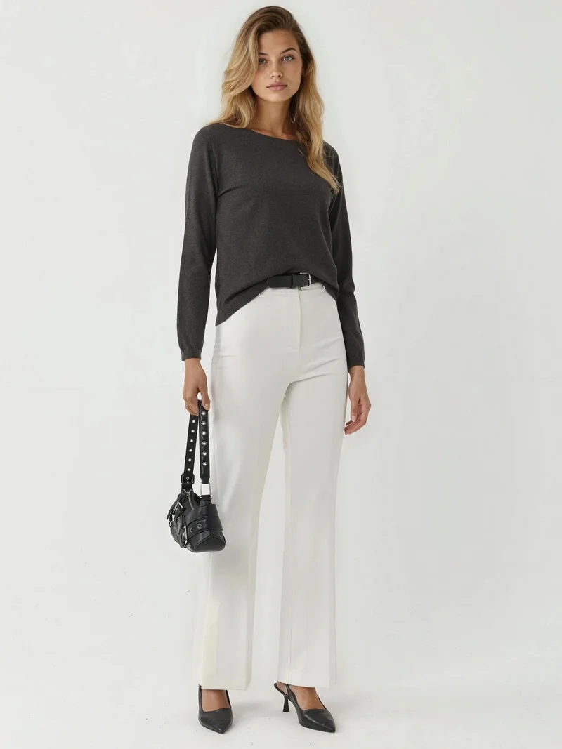 HICCUP Viscose Blend Crew Neck Basic Sweater