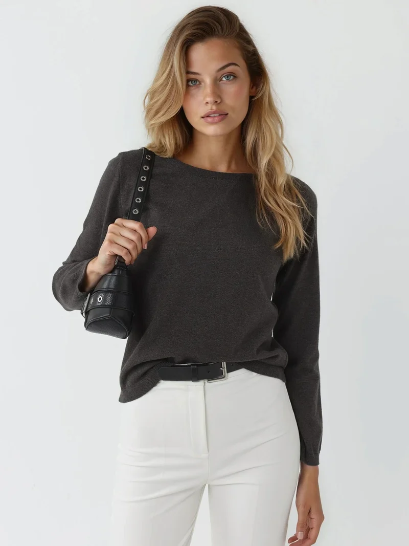 HICCUP Viscose Blend Crew Neck Basic Sweater
