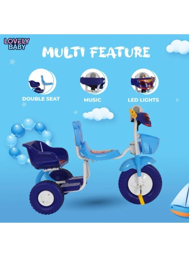 Double-Seat Plastic Tricycle Blue - Image 2