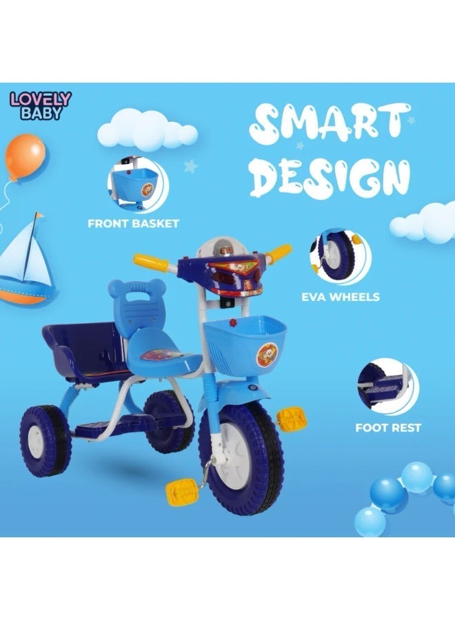 Double-Seat Plastic Tricycle Blue - Image 3