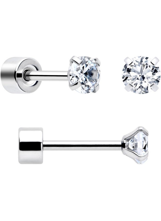 Body Candy Flat Back Earrings Studs - Clear Simplistic Heart Star Cz Flat Back Stud Earrings - 3 Pairs  - Image 5