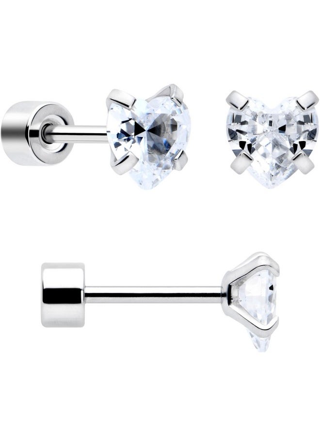 Body Candy Flat Back Earrings Studs - Clear Simplistic Heart Star Cz Flat Back Stud Earrings - 3 Pairs  - Image 4