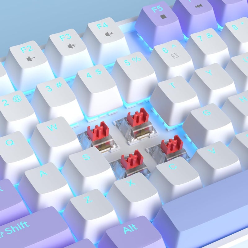 MageGee 75% Mechanical Gaming Keyboard, Red Switch, LED Blue Backlit, 87 Keys Compact TKL Wired Computer Keyboard for Windows Laptop PC Gamer - White/Purple - Image 3