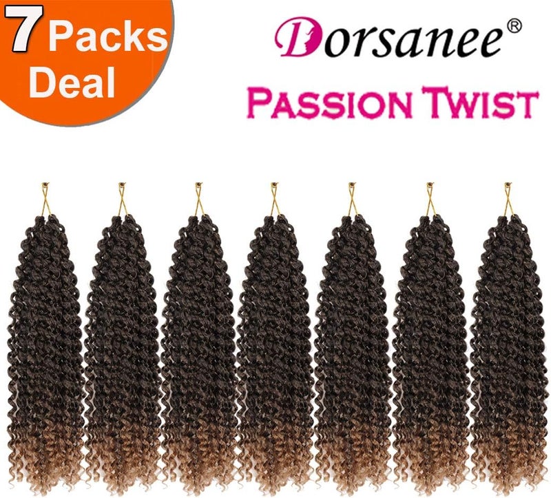 Dorsanee Ombre Honey Blonde Passion Twist Hair 14 Inch 7 Packs Water Wave Crochet Hair Long Bohemian Curly Braiding Hair for Butterfly Locs, Faux Locs, Boho Style Spring Twist Crochet Braids (T27#) - Image 3