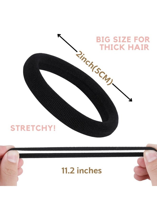 CENTSTAR - 60 Pcs 2 Inch Black No Damage Hair Ties for Women Thick Hair, Large Soft Seamless Nylon Fabric Elastic Hair Ties Ponytail Hair Holders Hair Elastics Hair Band for Women - Image 1