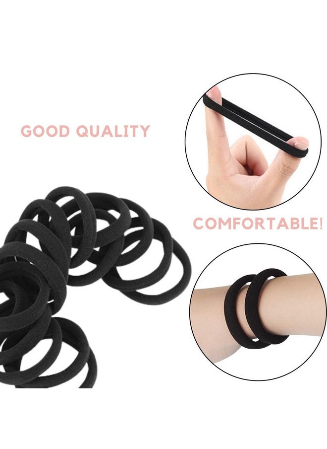 CENTSTAR - 60 Pcs 2 Inch Black No Damage Hair Ties for Women Thick Hair, Large Soft Seamless Nylon Fabric Elastic Hair Ties Ponytail Hair Holders Hair Elastics Hair Band for Women - Image 1