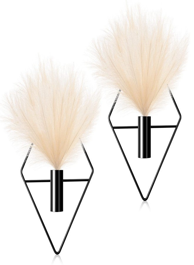 Jexine 2 Pcs Boho Wall Decor Gold Wall Art Hanging Planters with Artificial Pampas Mounted Metal Decor Modern Home Display Art Bedroom Bathroom Living Room(Black) - Image 1