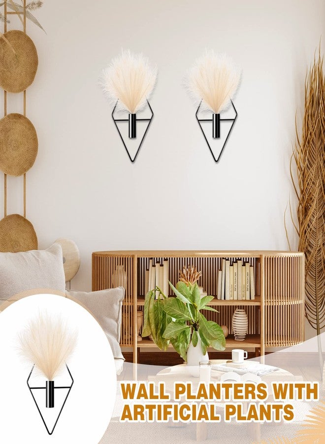 Jexine 2 Pcs Boho Wall Decor Gold Wall Art Hanging Planters with Artificial Pampas Mounted Metal Decor Modern Home Display Art Bedroom Bathroom Living Room(Black) - Image 4