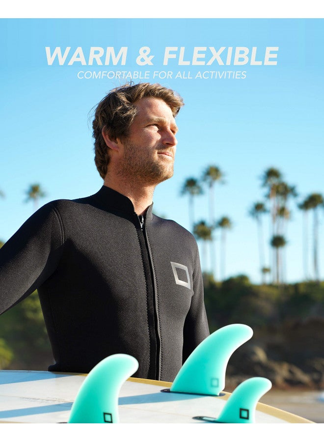 Surf Squared Mens Wetsuit Top Jacket 2mm or 3mm - Neoprene and Nylon Long Sleeve for Warmth & Comfort- Surfing, Snorkeling, All Watersports - w/Extended Back Flap - X-Large - 3 MM - Image 2