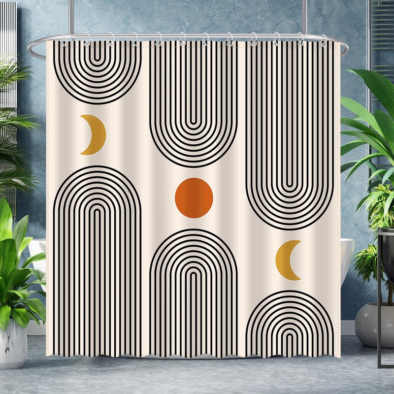 UYDOXCU Boho Shower Curtains for Bathroom Mid Century Minimalist Abstract Aesthetic Modern Bathroom Decor Curtain Machine Washable Waterproof Fabric with 12 Hooks 72" W x 72" L - Image 2