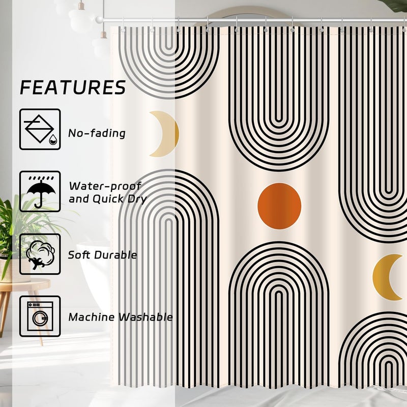 UYDOXCU Boho Shower Curtains for Bathroom Mid Century Minimalist Abstract Aesthetic Modern Bathroom Decor Curtain Machine Washable Waterproof Fabric with 12 Hooks 72" W x 72" L - Image 5