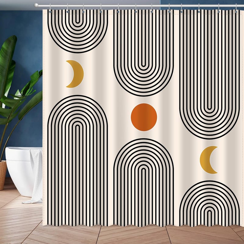 UYDOXCU Boho Shower Curtains for Bathroom Mid Century Minimalist Abstract Aesthetic Modern Bathroom Decor Curtain Machine Washable Waterproof Fabric with 12 Hooks 72" W x 72" L - Image 1