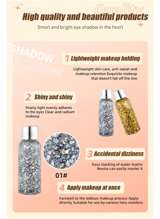 HY 2 Color Body Glitter Gel Mermaid Scale Sequins Skin Long Lasting Sparkling Cream Eyeshadow Lip Nail Hair Painting Glitter Decorate Art Festival Party Make up Powder(Gold,Silver)  - Image 3