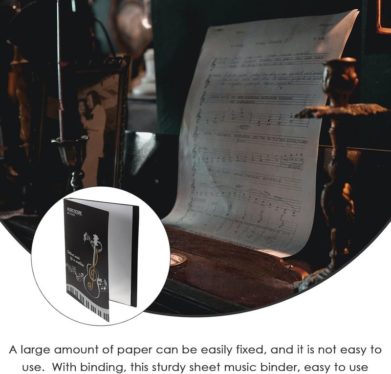 UPKOCH A4 Music Score Folder 40-Page Black Sheet Music File Organizer Piano Score Binder Document Holder for Musicians - Image 3