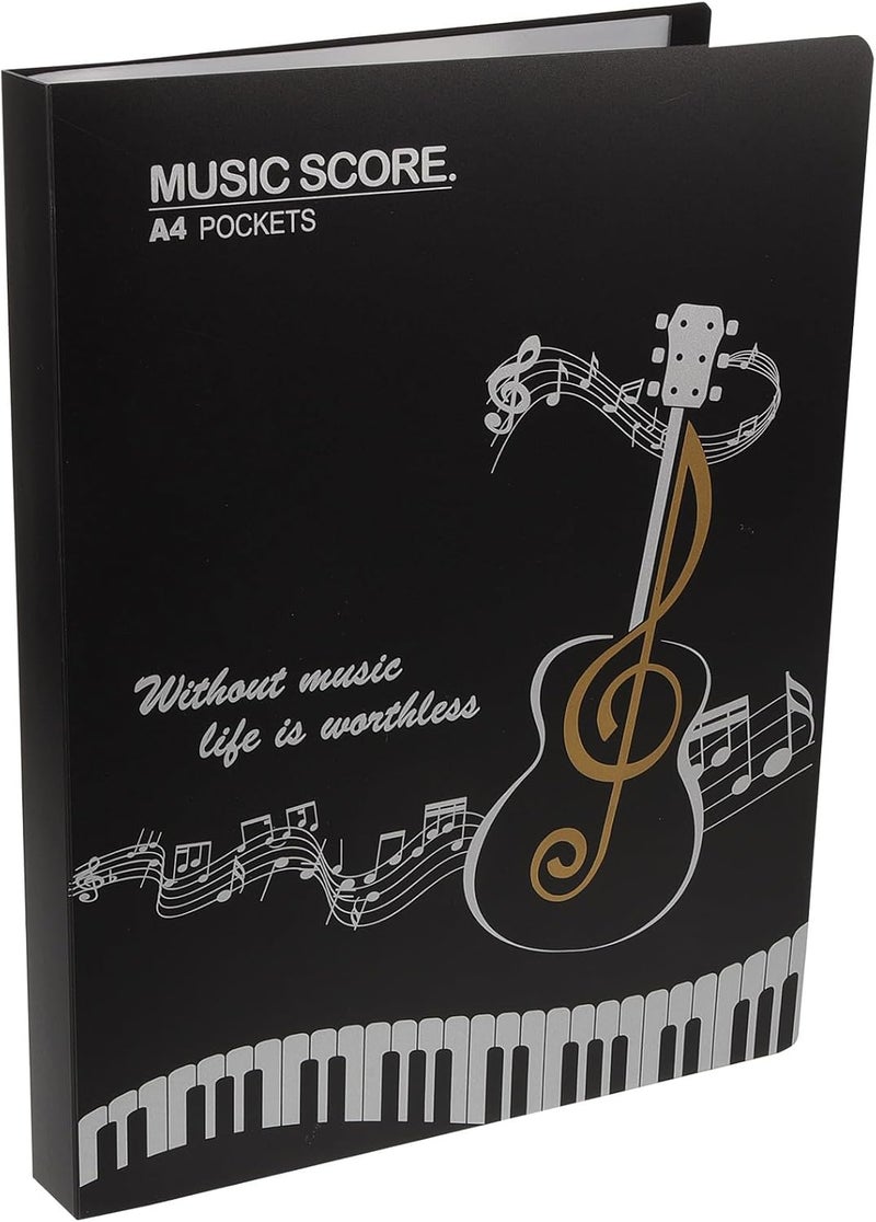 UPKOCH A4 Music Score Folder 40-Page Black Sheet Music File Organizer Piano Score Binder Document Holder for Musicians - Image 1