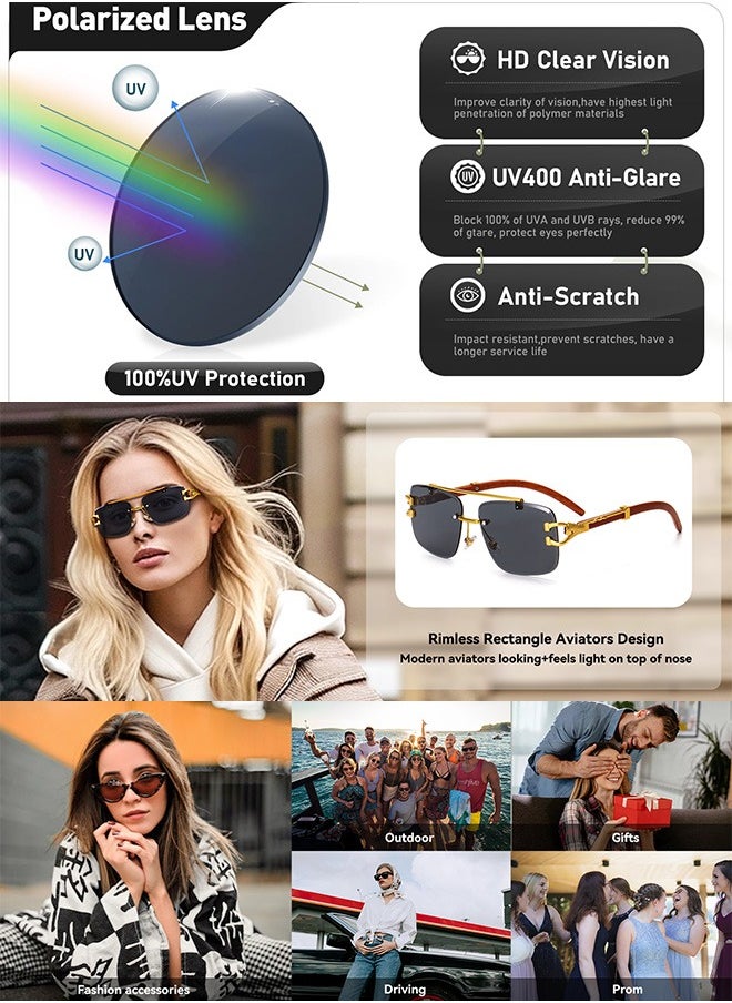 AZorb Rimless Sunglasses Women Men Rectangle Frameless Designer Sun Glassess for Women Ladies Fashion Men's Sunglass Eyewear UV400 Protection Shades  - Image 2