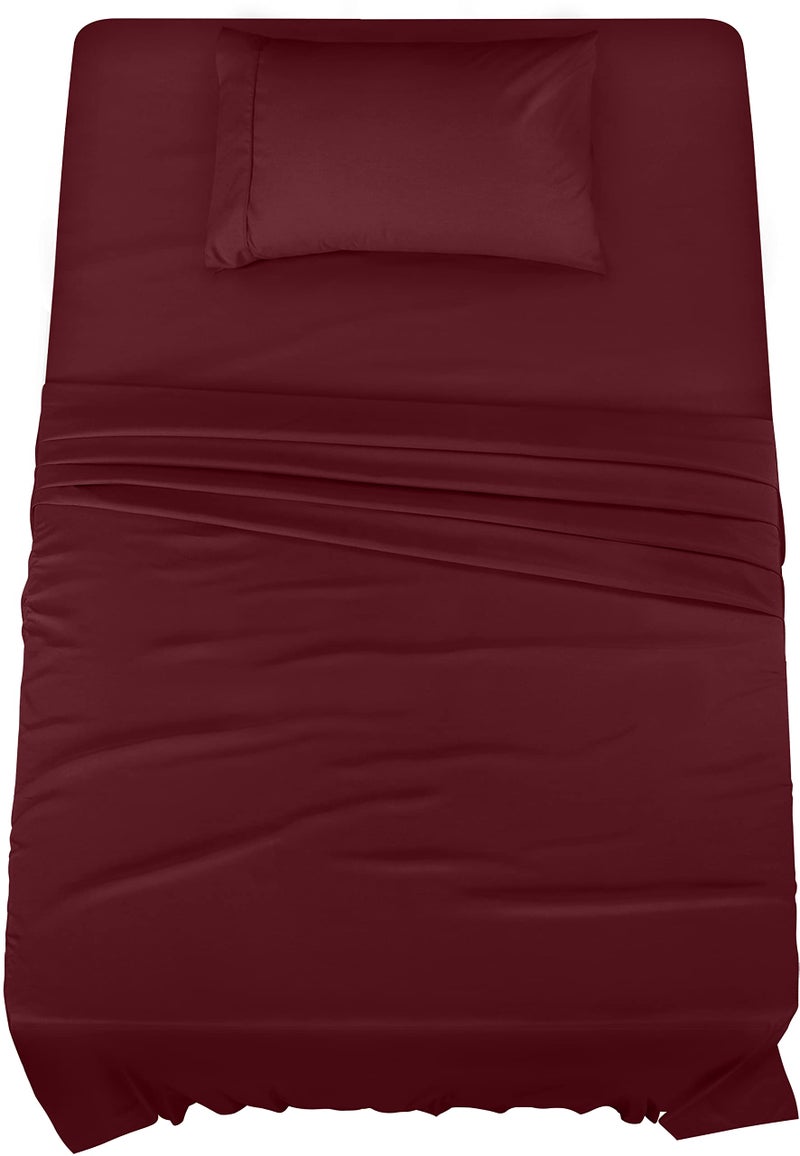 Utopia Bedding Twin Sheet Set 3 Piece Bed Sheets for Twin Size Bed Soft and Breathable Microfiber Includes 1 Fitted Sheet 1 Flat Sheet and 1 Pillowcase Burgundy