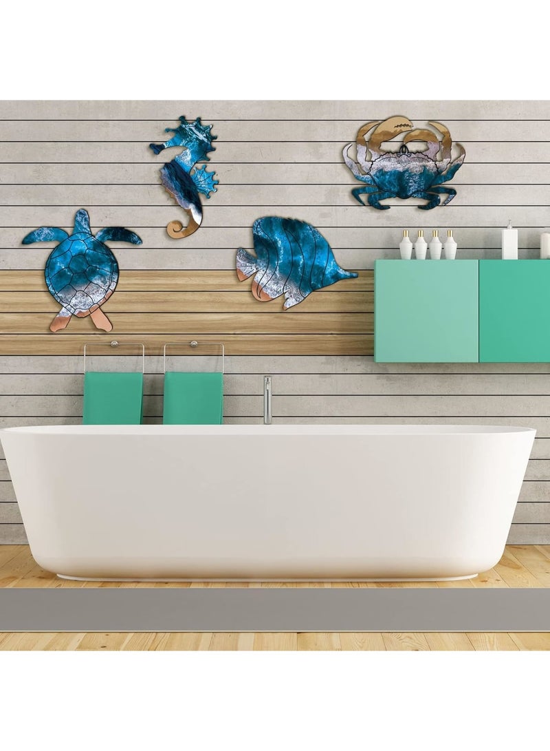 SYOSI Coastal Wall Decor, Summer Beach Themed Wooden Hanging Art with Sea Turtle Seahorse Crab and Fish Designs, Vivid Ocean Style Decoration for Bathroom Living Room Bedroom or Beach House - Image 2