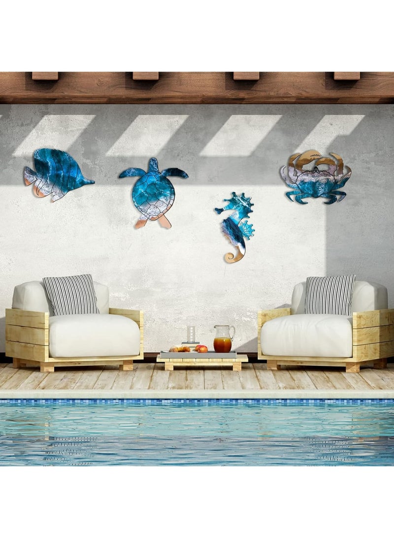 SYOSI Coastal Wall Decor, Summer Beach Themed Wooden Hanging Art with Sea Turtle Seahorse Crab and Fish Designs, Vivid Ocean Style Decoration for Bathroom Living Room Bedroom or Beach House - Image 4
