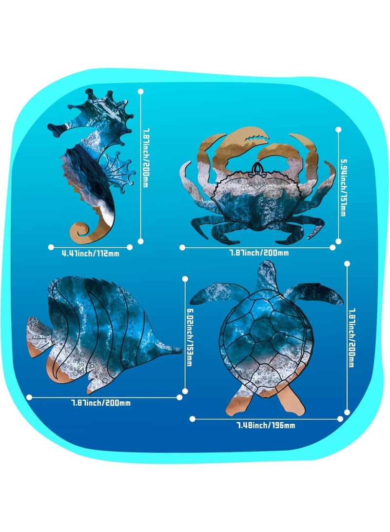 SYOSI Coastal Wall Decor, Summer Beach Themed Wooden Hanging Art with Sea Turtle Seahorse Crab and Fish Designs, Vivid Ocean Style Decoration for Bathroom Living Room Bedroom or Beach House - Image 3