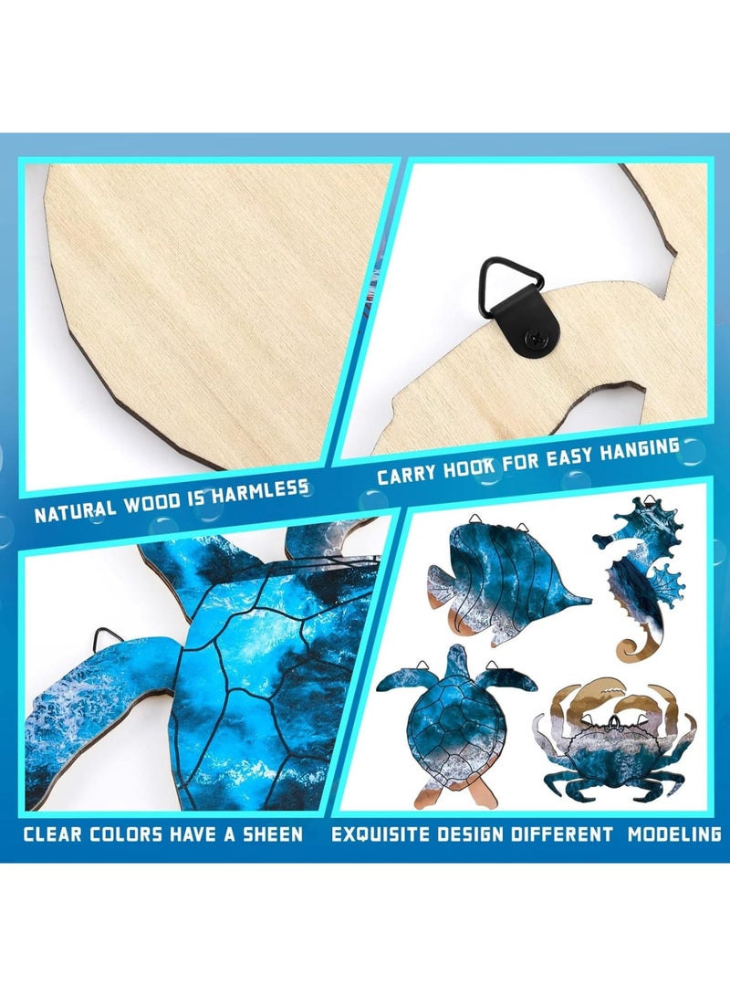 SYOSI Coastal Wall Decor, Summer Beach Themed Wooden Hanging Art with Sea Turtle Seahorse Crab and Fish Designs, Vivid Ocean Style Decoration for Bathroom Living Room Bedroom or Beach House - Image 5