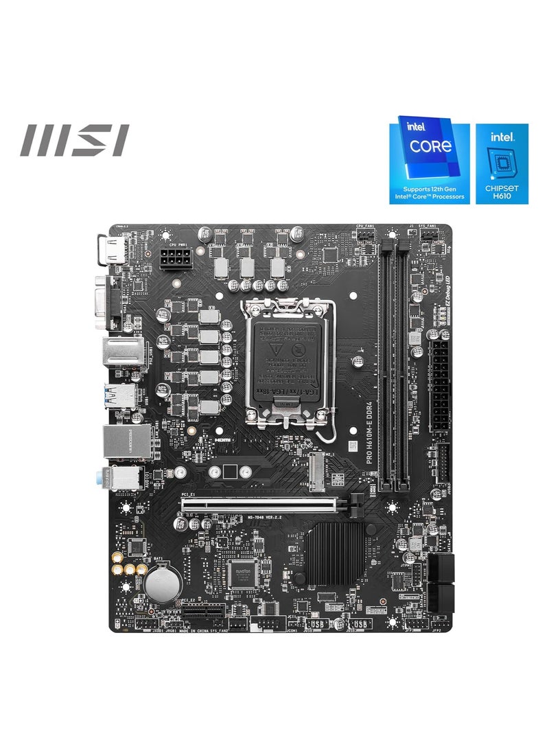 إم اس أي اللوحة الأم PRO H610M-E DDR4 Micro-ATX تدعم معالجات Intel Core من الجيل الثاني عشر LGA 1700-2 x DIMMs 3200MHz 1x PCIe 4.0 x16 Slot 1 x M.2 Gen3 USB 3.2 Gen1 1G LAN HDMI 1.4 وVGA - Image 2