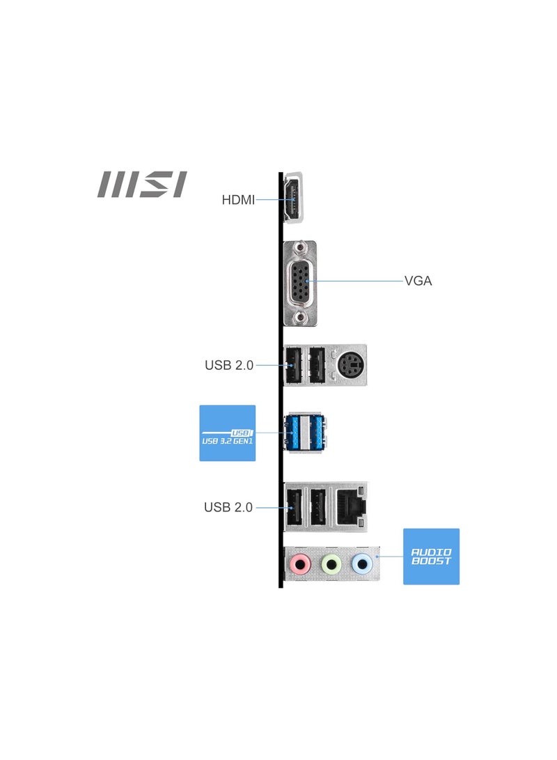 إم اس أي اللوحة الأم PRO H610M-E DDR4 Micro-ATX تدعم معالجات Intel Core من الجيل الثاني عشر LGA 1700-2 x DIMMs 3200MHz 1x PCIe 4.0 x16 Slot 1 x M.2 Gen3 USB 3.2 Gen1 1G LAN HDMI 1.4 وVGA - Image 3