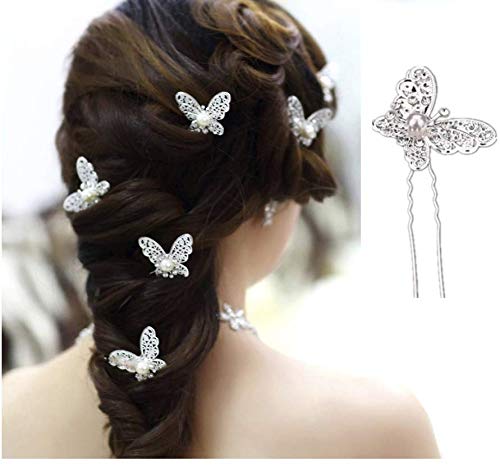 10 Pieces Butterfly Pearl Crystal Hair Pin Bridal Hair Jewelry Accessories for Wedding Prom Dance and Special Event
