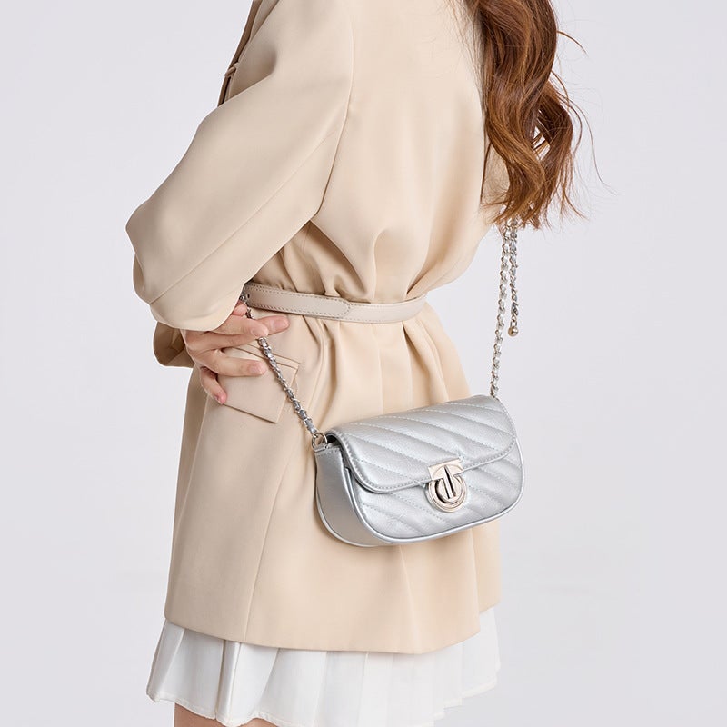Chain Bag For Women Trendy High-End Silver Bag Quilted Small Square Bag Fashionable Versatile Shoulder Crossbody Bag - Image 3