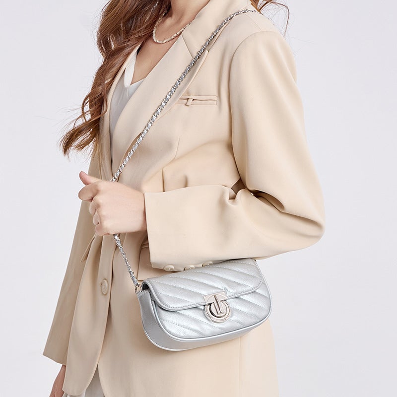 Chain Bag For Women Trendy High-End Silver Bag Quilted Small Square Bag Fashionable Versatile Shoulder Crossbody Bag - Image 2