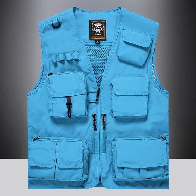 Reflective Emergency Management Vest Multi-Pocket Volunteer Communication Rescue Clothing Vest Workwear Vest Clip Work Clothes Peacock Blue